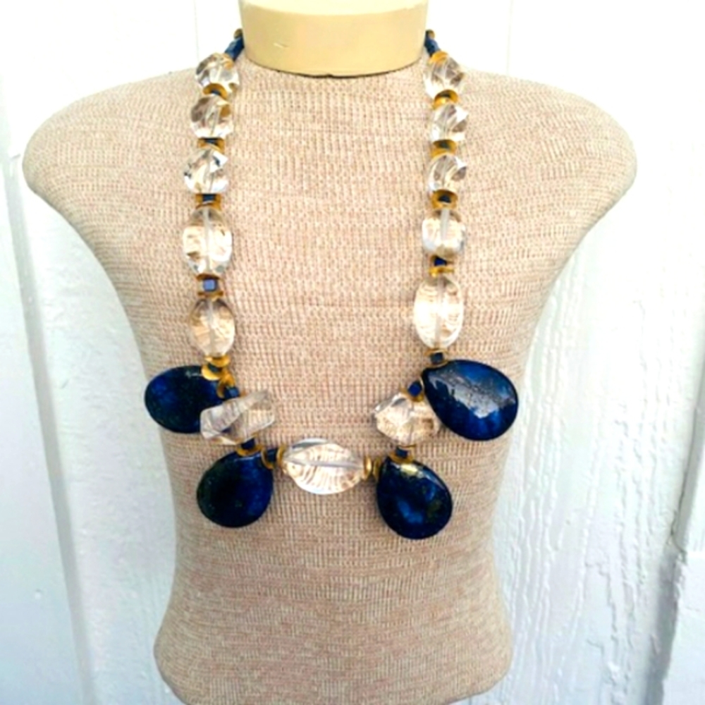Beautiful Crystal and Lapis Statement Necklace